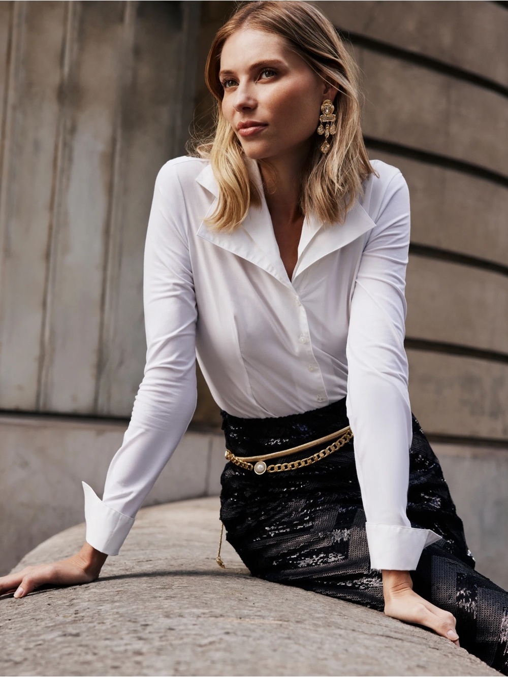 Anne Fontaine Christie Shirt White Double Collar Shirt Long Sleeve Size 6-8